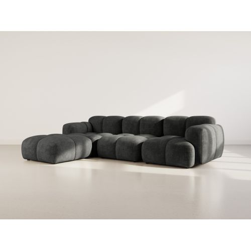 Canapé D'angle Modulable 4 Places GRACE - Velours Texturé Vert Sauge, Réversible, Structure Bois