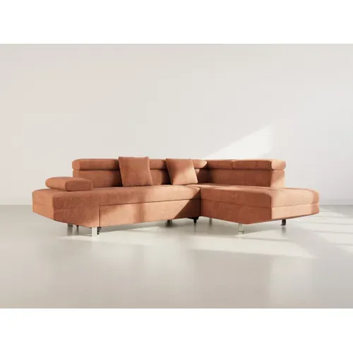 Canapé Angle Droit Convertible 5 Places Margaux En Velours Texturé Terracotta