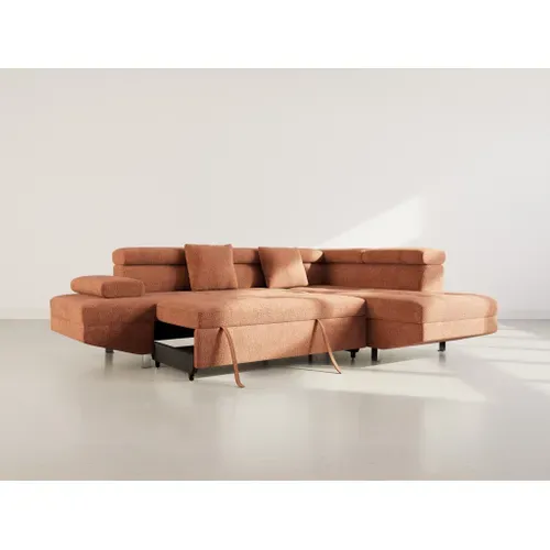 Canapé Angle Droit Convertible 5 Places Margaux En Velours Texturé Terracotta