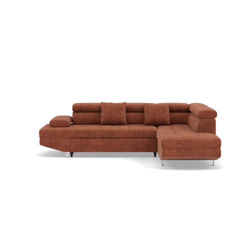 Canapé Angle Droit Convertible 5 Places Margaux En Velours Texturé Terracotta