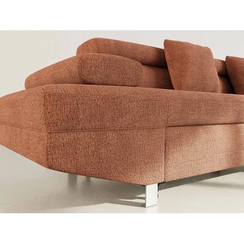 Canapé Angle Droit Convertible 5 Places Margaux En Velours Texturé Terracotta