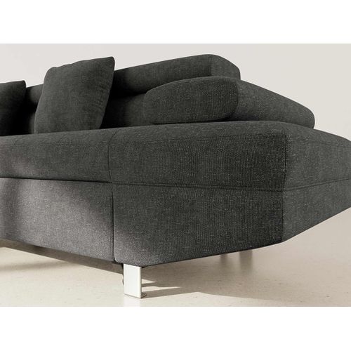 Canapé Angle Gauche Convertible 5 Places Margaux En Velours Texturé Noir