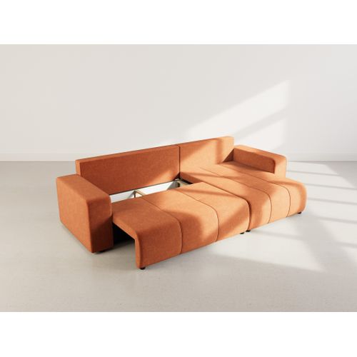 Nicole - Canapé D'angle  5 Places Convertible Avec Coffre En Tissu Rouille
