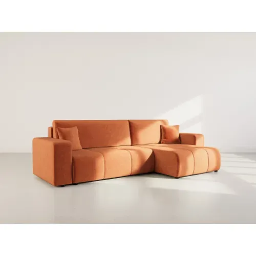 Nicole - Canapé D'angle  5 Places Convertible Avec Coffre En Tissu Rouille