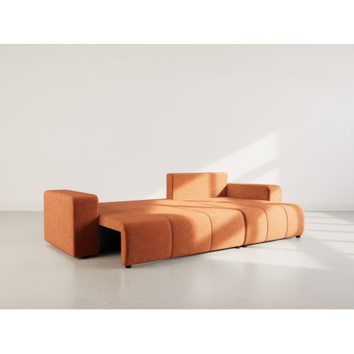 Nicole - Canapé D'angle  5 Places Convertible Avec Coffre En Tissu Rouille