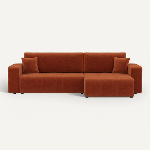 Nicole - Canapé D'angle  5 Places Convertible Avec Coffre En Tissu Rouille