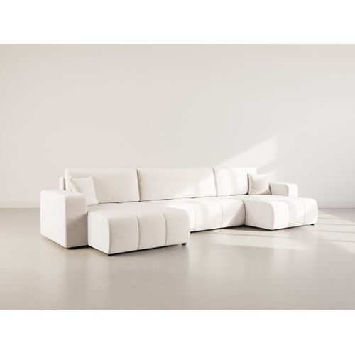 Canapé Panoramique Convertible 7 Places Nicole En Tissu Bubble Beige