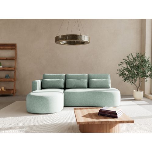 Canapé Angle Gauche Convertible 4 Places Mahina En Tissu Texturé Bleu