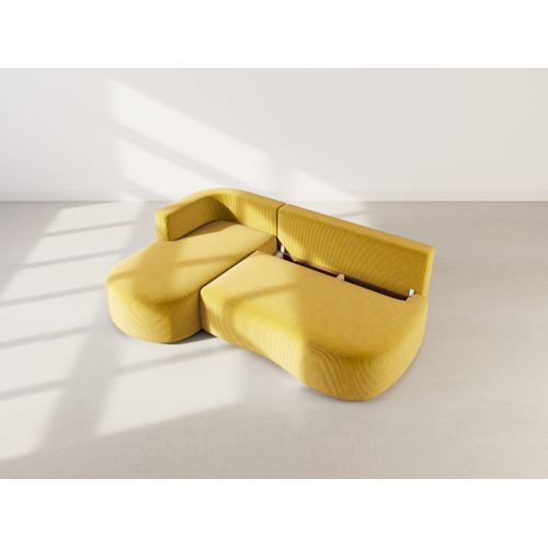 Canapé Angle Gauche Convertible 4 Places Mahina En Velours Côtelé Jaune