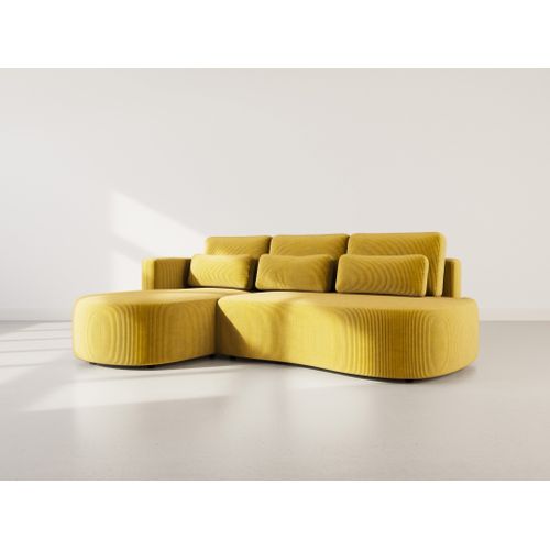 Canapé Angle Gauche Convertible 4 Places Mahina En Velours Côtelé Jaune