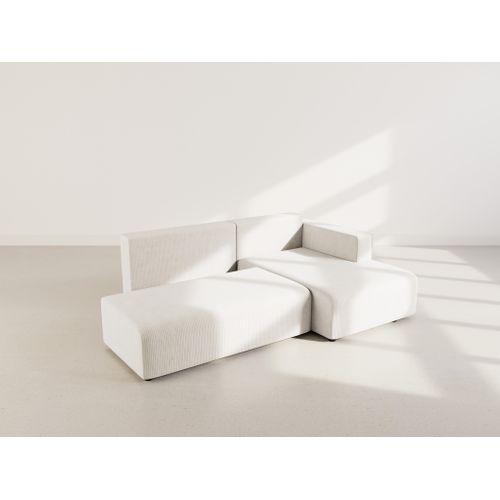 Canapé Angle Droit Convertible 4 Places Topaze En Velours Côtelé Beige