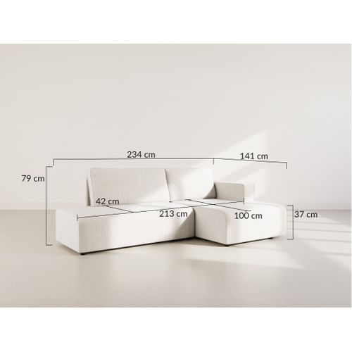 Canapé Angle Droit Convertible 4 Places Topaze En Velours Côtelé Beige