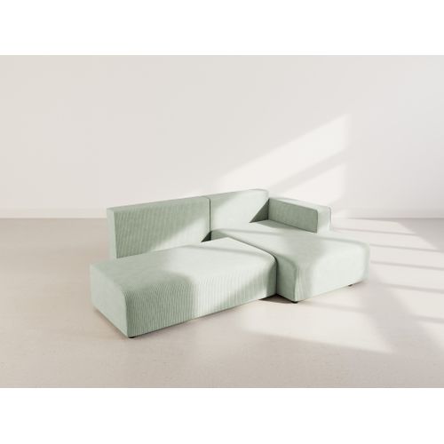 Canapé Angle Droit Convertible 4 Places Topaze En Velours Côtelé Vert Sauge