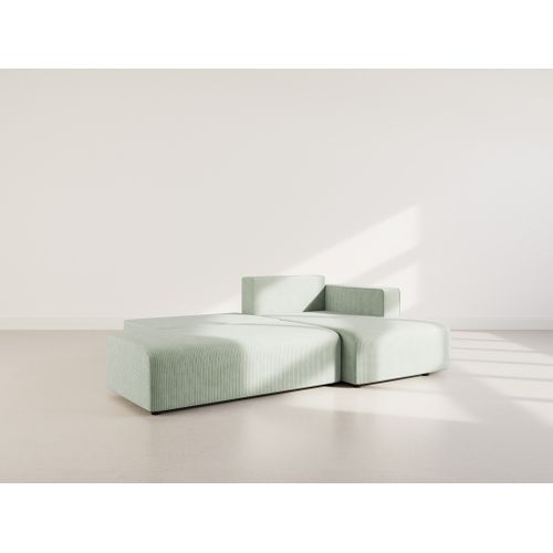 Canapé Angle Droit Convertible 4 Places Topaze En Velours Côtelé Vert Sauge