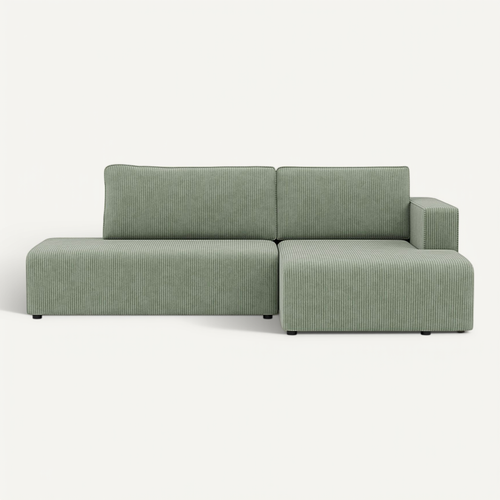 Canapé Angle Droit Convertible 4 Places Topaze En Velours Côtelé Vert Sauge