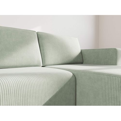 Canapé Angle Droit Convertible 4 Places Topaze En Velours Côtelé Vert Sauge