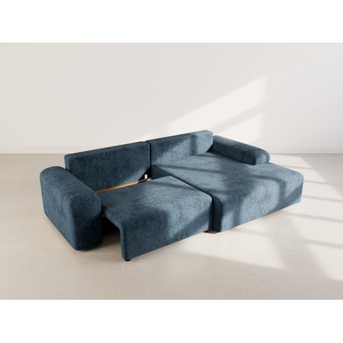 Canapé Angle Droit Convertible 4 Places Rebecca En Velours Texturé Bleu