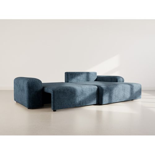 Canapé Angle Droit Convertible 4 Places Rebecca En Velours Texturé Bleu