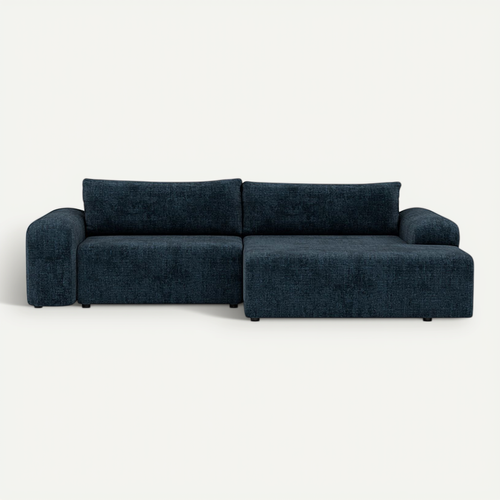 Canapé Angle Droit Convertible 4 Places Rebecca En Velours Texturé Bleu