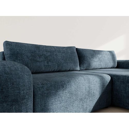 Canapé Angle Droit Convertible 4 Places Rebecca En Velours Texturé Bleu