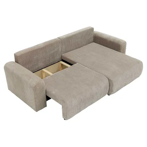 Canapé Angle Réversible Convertible 4 Places Naomi En Velours Côtelé Taupe