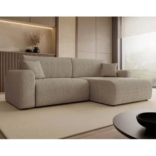 Canapé Angle Réversible Convertible 4 Places Naomi En Velours Côtelé Taupe