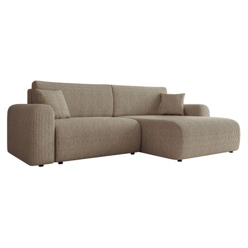 Canapé Angle Réversible Convertible 4 Places Naomi En Velours Côtelé Taupe