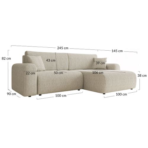 Canapé Angle Réversible Convertible 4 Places Naomi En Velours Côtelé Taupe