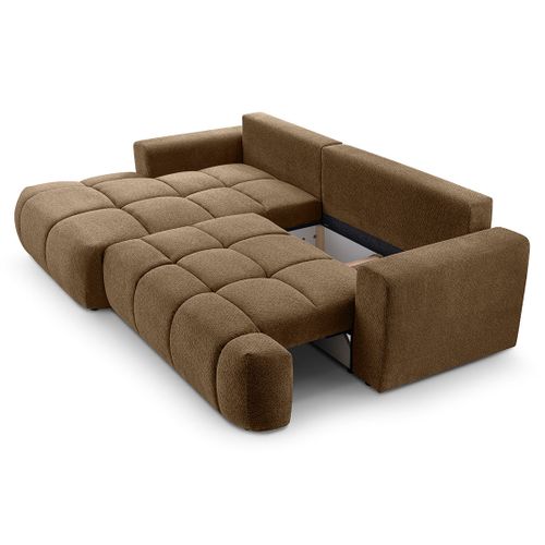 Canapé Angle Gauche Convertible 4 Places Leonie En Velours Texturé Taupe