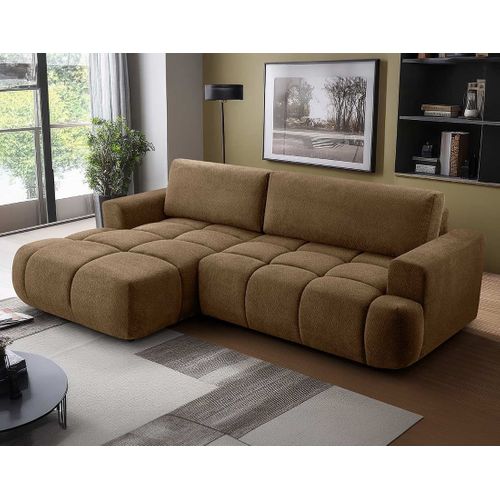 Canapé Angle Gauche Convertible 4 Places Leonie En Velours Texturé Taupe
