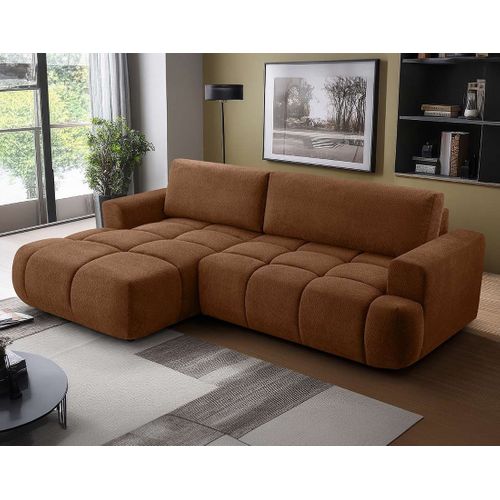 Canapé Angle Gauche Convertible 4 Places Leonie En Velours Texturé Terracotta