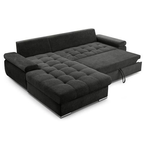 Canapé Angle Gauche Convertible 4 Places Bianca En Tissu Texturé Noir