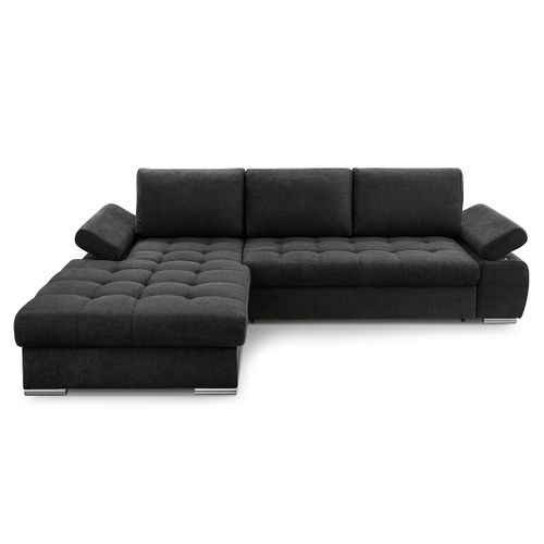 Canapé Angle Gauche Convertible 4 Places Bianca En Tissu Texturé Noir