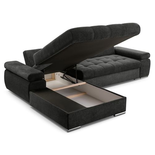 Canapé Angle Gauche Convertible 4 Places Bianca En Tissu Texturé Noir