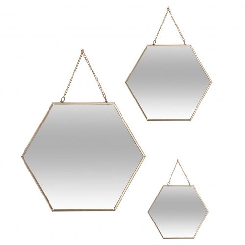 Lot De 3 Miroirs Héxa Métal Chaine - Jaune
