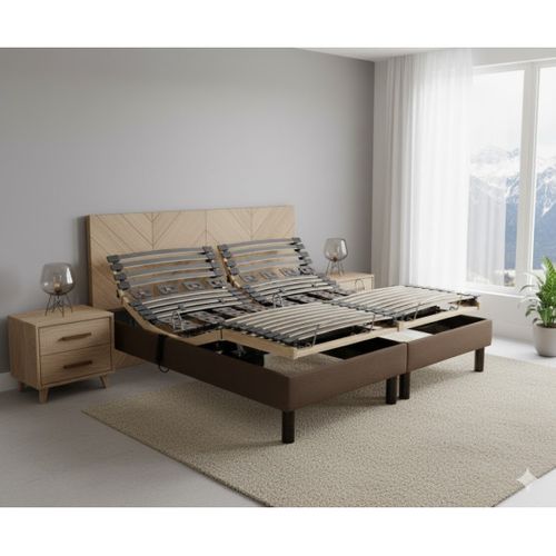 Sommier électrique Essenzia Zen Emotion Marron 2x90x200 Lattes Et Plots