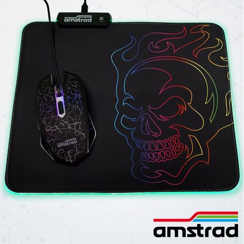 Tapis De Souris Gamer Ams-rgb-mousepad Rgb Avec Design "tête De Mort" - 12 Mode Lumineux - 25x30 Cm