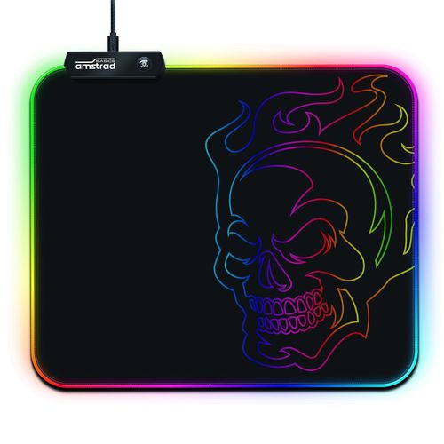 Tapis De Souris Gamer Ams-rgb-mousepad Rgb Avec Design "tête De Mort" - 12 Mode Lumineux - 25x30 Cm