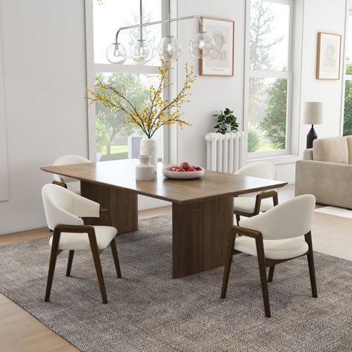 Wool-chaise En Frêne Patiné Noyer Et Tissu Trendy Ecru (x2)