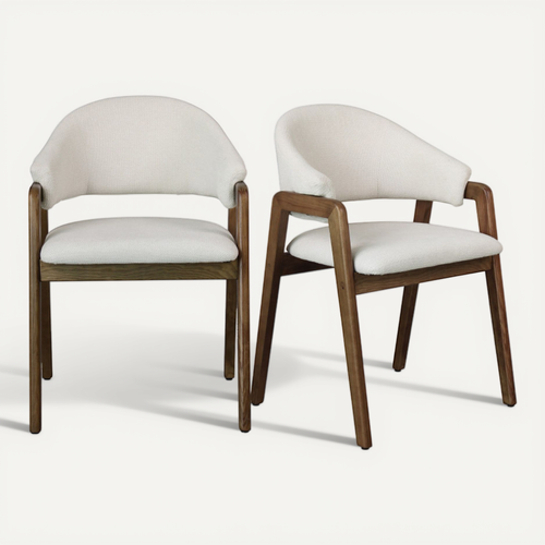 Wool-chaise En Frêne Patiné Noyer Et Tissu Trendy Ecru (x2)