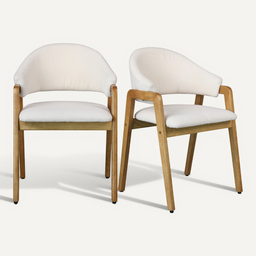 Wool-chaise En Frêne Naturel Et Tissu Curly Ecru (x2)