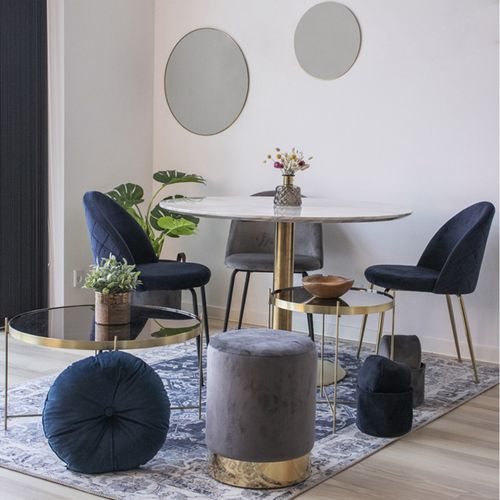 Cooper-table à Manger Ronde 4 Personnes D.110, Décor Marbre Et Laiton