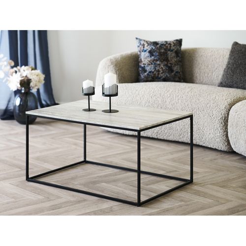 Chic- Table Basse Décor Travertin Et Métal 90x60 Cm