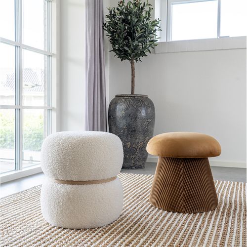 Bull-pouf En Tissu Bouclé écru D.38 Cm