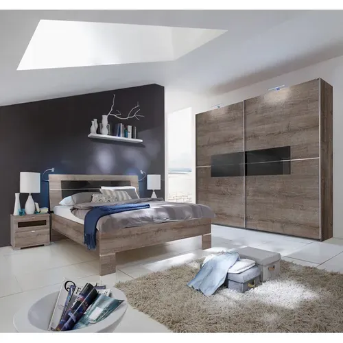 Chambre Adulte En Panneaux De Particules Coloris Chêne Chataigne - Dim : 180 X 200 Cm