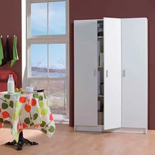 Armoire Rangement Nettoyage 3 Portes En Mélamine Coloris Blanc.
