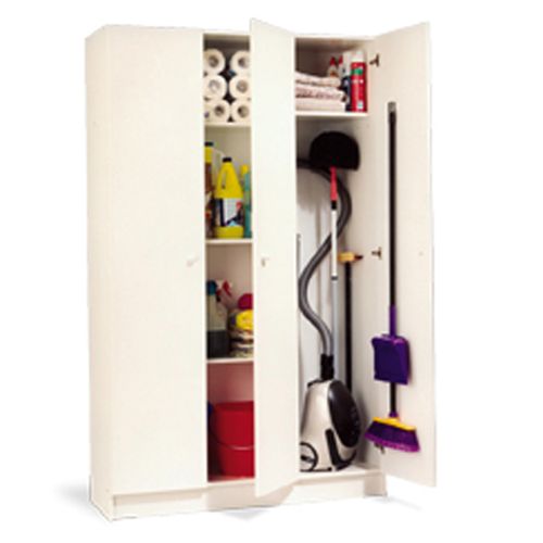 Armoire Rangement Nettoyage 3 Portes En Mélamine Coloris Blanc.