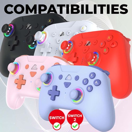Manette Switch 2 et Switch Sans Fil LED - Noire