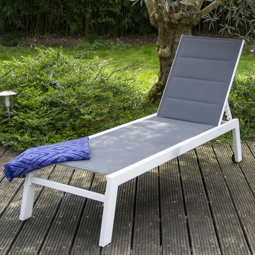 Bain De Soleil Barbados En Textilène Gris - Aluminium Blanc