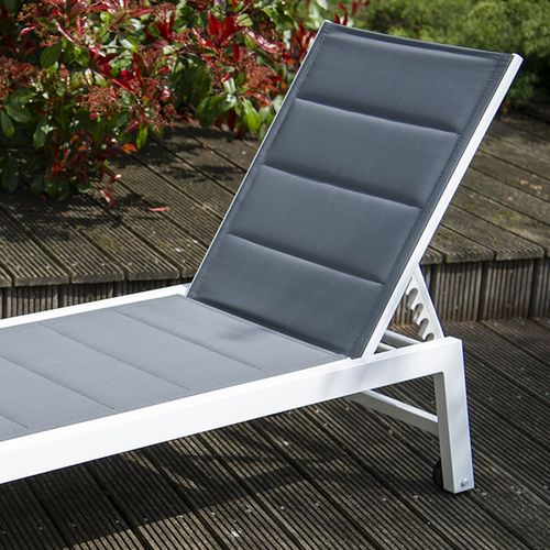 Bain De Soleil Barbados En Textilène Gris - Aluminium Blanc